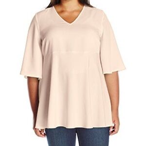 NWT Melissa McCarthy Seven7 Plus Bell Sleeve Sheer Tunic Blouse Soft Pink 1X